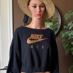 Nike Women's Black Cropped Hoodie with Gold Accents